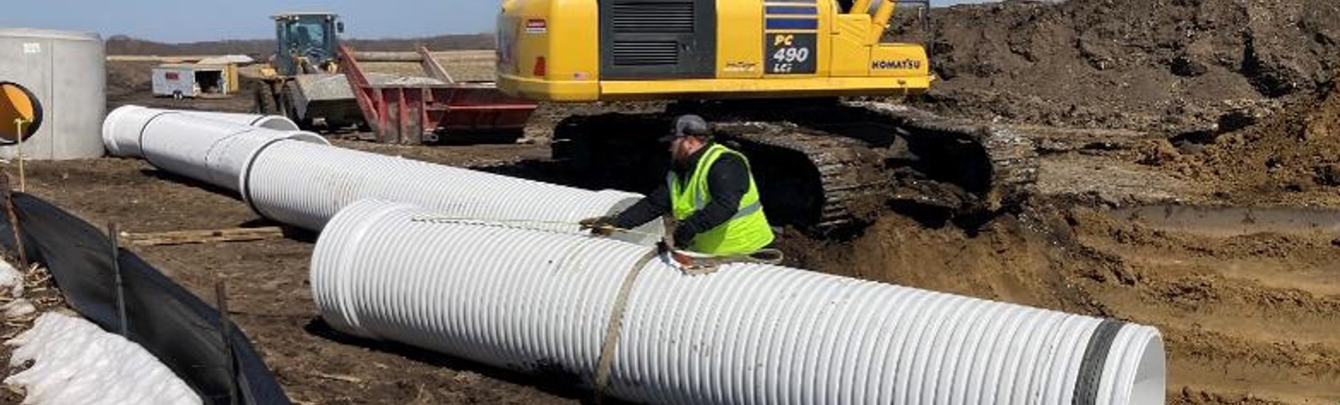 Installation of A-2000 PVC sanitary sewer pipe. 