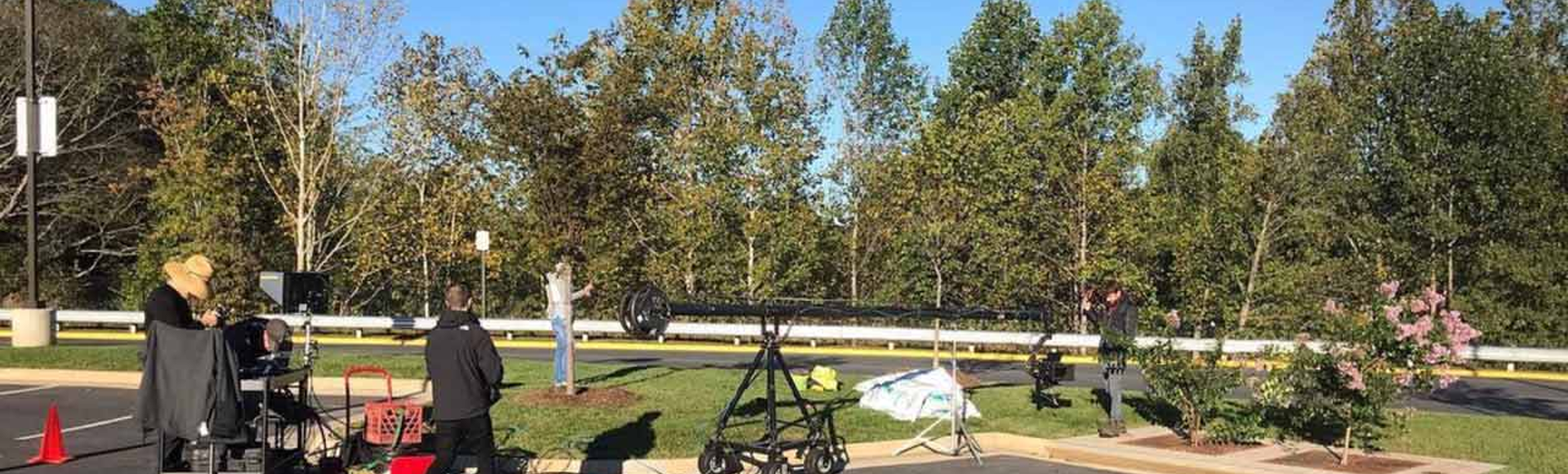  Contech employees film a maintenance event for a Filterra bioretention system. 